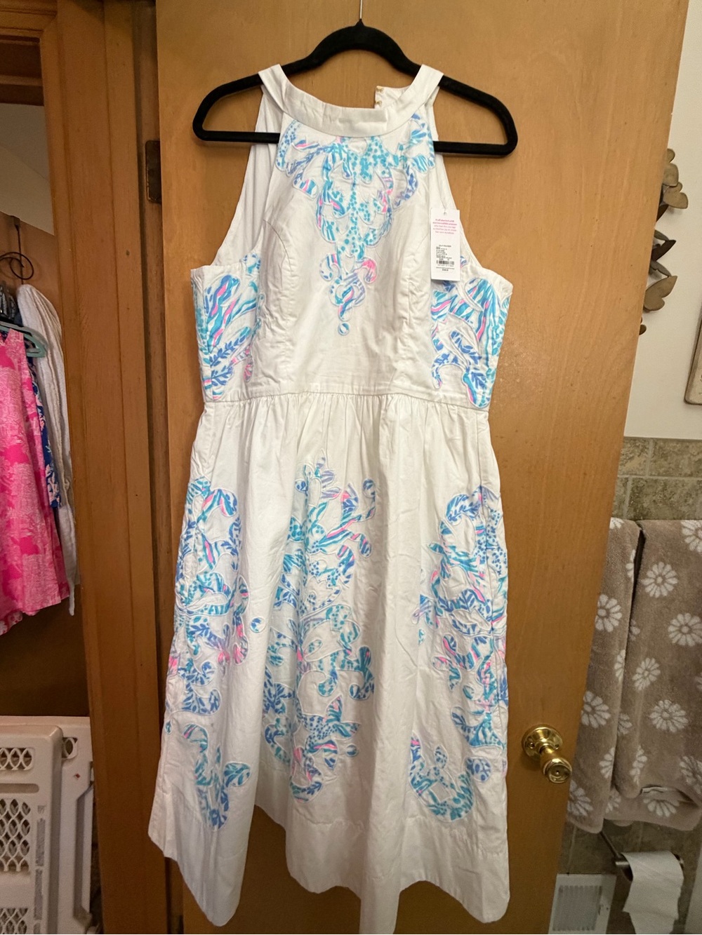 Lilly Pulitzer White Dress with Blue and Pink Watercolor Print